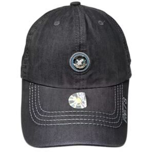 Red Eagle Baseball Cap Black Gray OS Metal Logo Contrast Stitching Slideback